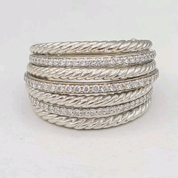 David Yurman Lantana Dome Ring With Diamonds In 18k White Gold - Picture 3 of 6